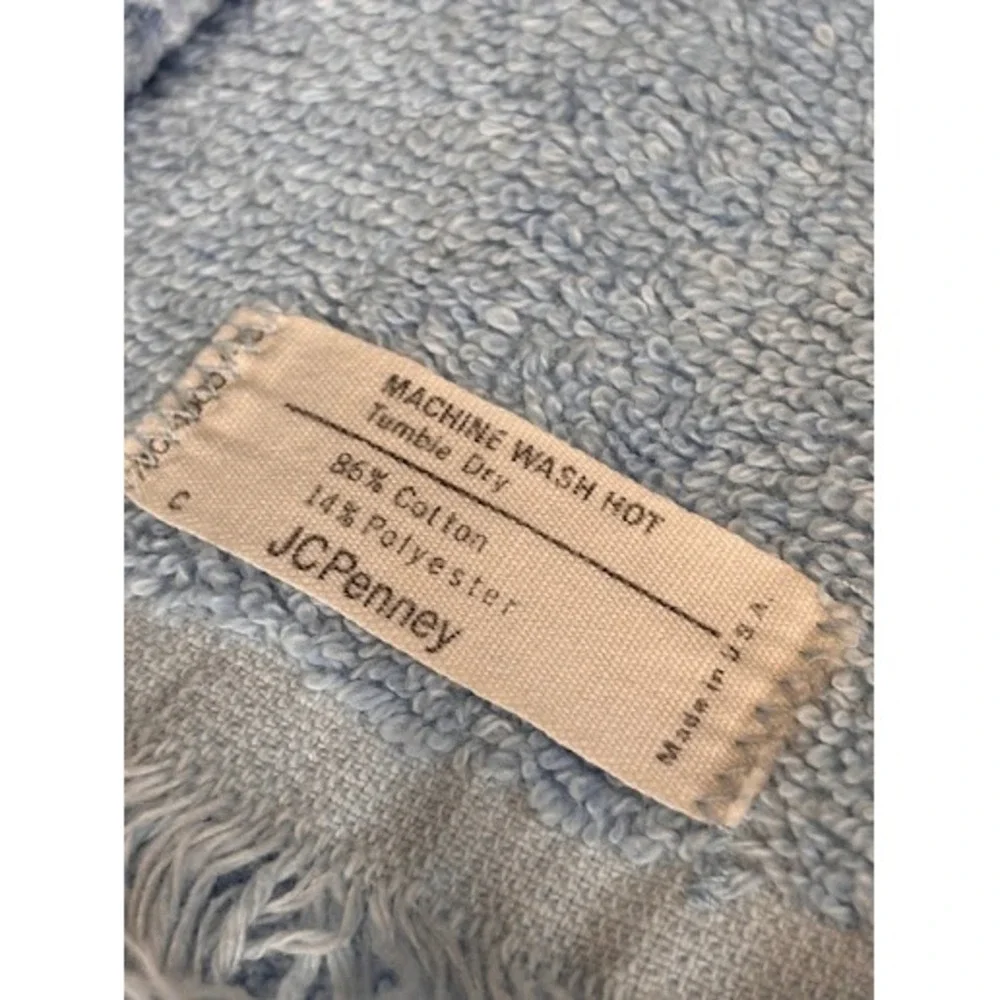 Vintage JCPenney Light Blue Floral Damask Fringed Towel Set 2 Bath 1 Hand Towel